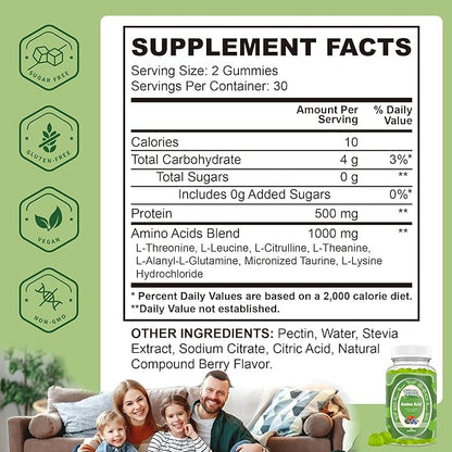 Well&Whole Bcaa Gummies – 9-in-1 EAA Gummies for Women & Men, Energy & Muscle Recovery Support – Amino Acids Supplement, Mixed Berry, 30 Servings
