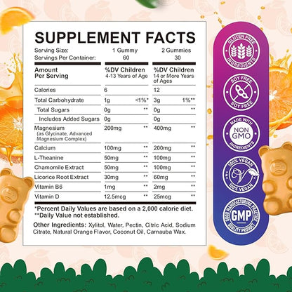 2 Pack Calm Magnesium Gummies for Kids - Magnesium Glycinate Supplement for Sleep, Brain, Immune & Bone Health - Great Tasting Magnesium Gummies for Adults & Kids - Sugar Free Orange