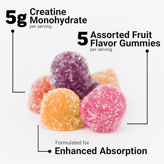 Force Factor Creatine Monohydrate Gummies, 5g Dose for Men & Women to Support Muscle, Strength, Recovery, Cognitive Health & Memory, Assorted Fruit Flavors, 150 Gummies, (Pack of 2)
