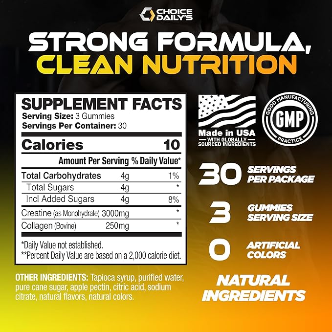 Creatine Gummies - 90 Vegan Friendly Chews - USA Made - Boosts Recovery - Builds Muscle - Enhanced Cognitive Benefits (Large, Pineapple Mango)