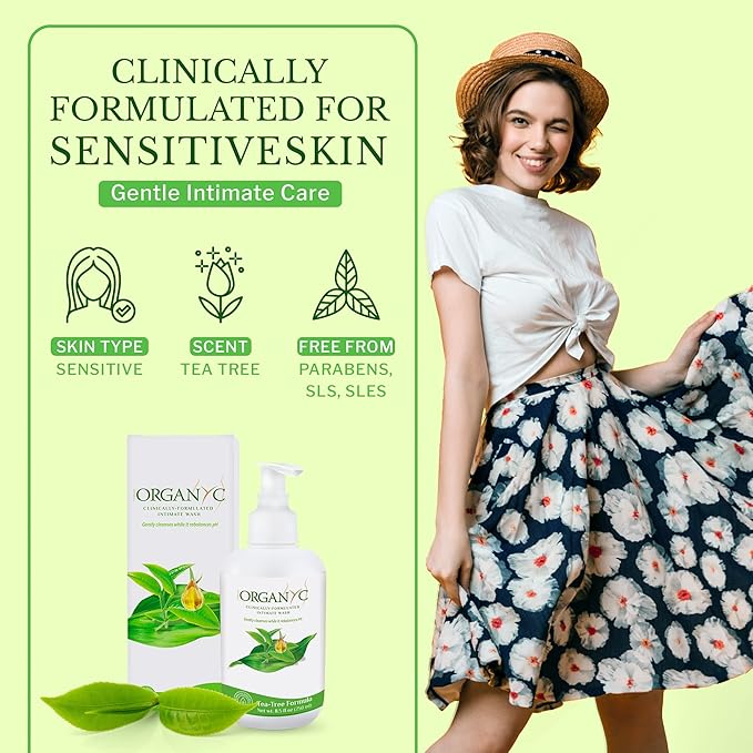 Organyc Feminine Intimate Wash for Sensitive Skin, 250 ml, pH-Balanced Cleanser with Organic Tea Tree & Botanical Extracts