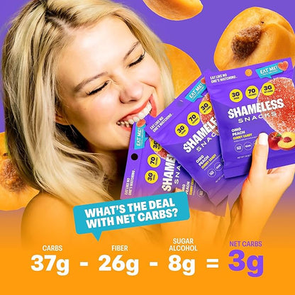 Shameless Snacks - Healthy Low Calorie Snacks, Low Carb Keto Gummies (Gluten Free) - 6 Pack OMG Peach
