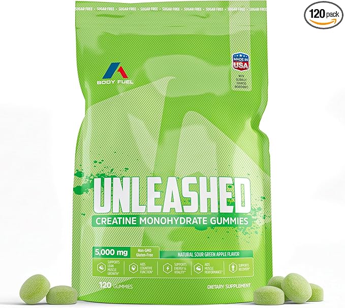 Creatine Monohydrate Gummies 5000mg – Sugar Free Creatine Gummies for Men & Women – 120 Creatine Chews (30 Servings) – Vegan Pre Workout Supplement for Muscle Strength, Energy & Recovery – Green Apple