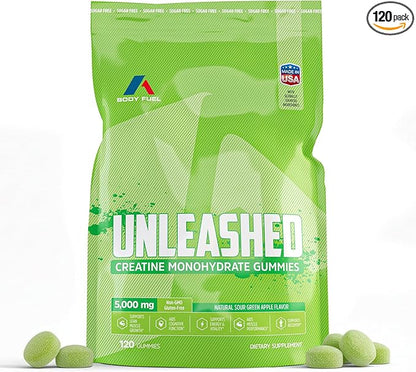 Creatine Monohydrate Gummies 5000mg – Sugar Free Creatine Gummies for Men & Women – 120 Creatine Chews (30 Servings) – Vegan Pre Workout Supplement for Muscle Strength, Energy & Recovery – Green Apple