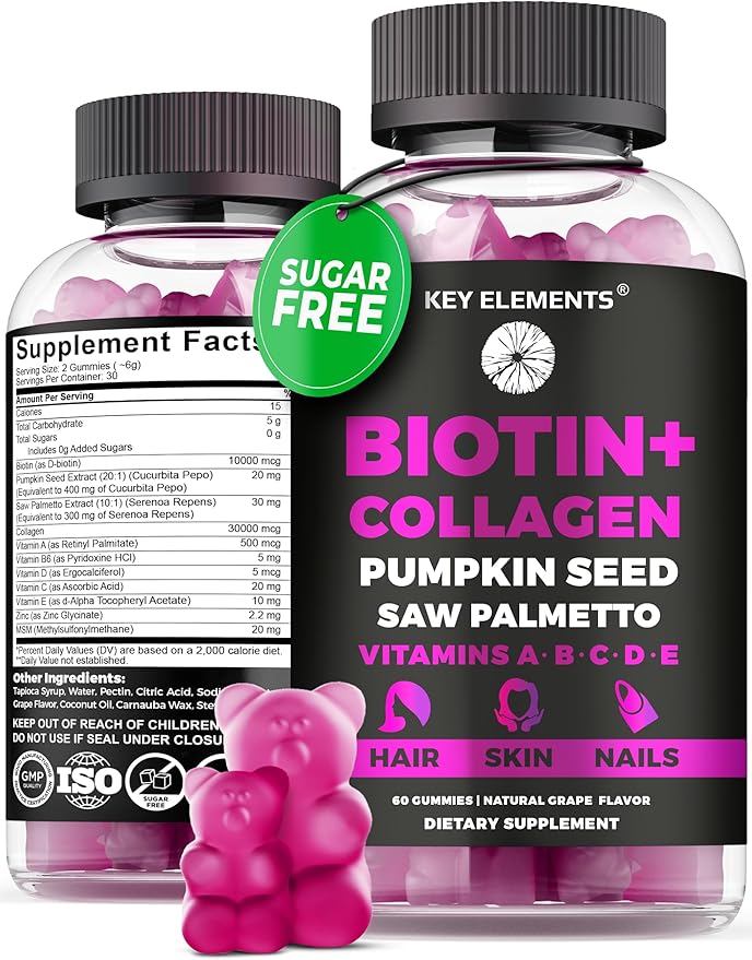 Hair Skin and Nails 10000mcg Biotin Gummies & Collagen Gummies - Biotin Vitamins for Hair Growth Pumpkin Seed Oil, Saw Palmetto Extract & Vitamins A B6 C D E - Biotin and Collagen Supplements