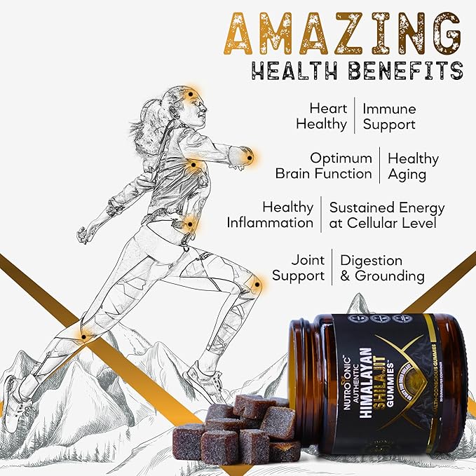 NutroTonic® Organic SHILAJIT Gummies | Apple Cinnamon Flavor | Shilajit for Men & Women | No Added Sugar, Sweetened by Manuka Honey | Clean Formula | Natual Source of Urolithin | 30 Gummies