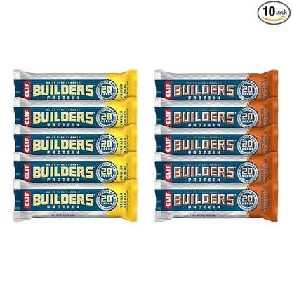 CLIF BUILDERS Protein Bars - Chocolate Peanut Butter and Vanilla Almond Flavor - Variety Pack - 20g Plant Based Protein - Gluten Free - Non-GMO - Low Glycemic - No Artificial Sweeteners - 2.4 oz. (10 Count)