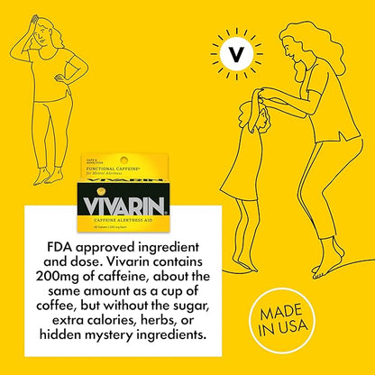 Vivarin, Caffeine Pills, 200mg Caffeine per Dose, Safely and Effectively Helps You Stay Awake, No Sugar, Calories or Hidden Ingredients, Energy Supplement, 40 Tablets - 2 Count