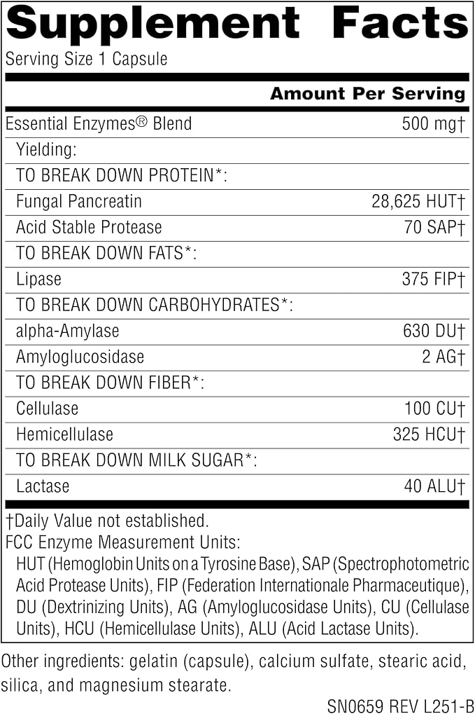 Source Naturals Essential Enzymes, Bio-Aligned Multiple Enzyme Supplement Herbal Defense for Digestion, Gas, Constipation & Bloating Relief - Supports A Strong Immune System* - 500mg - 60 Capsules