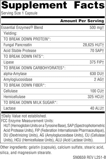 Source Naturals Essential Enzymes, Bio-Aligned Multiple Enzyme Supplement Herbal Defense for Digestion, Gas, Constipation & Bloating Relief - Supports A Strong Immune System* - 500mg - 60 Capsules
