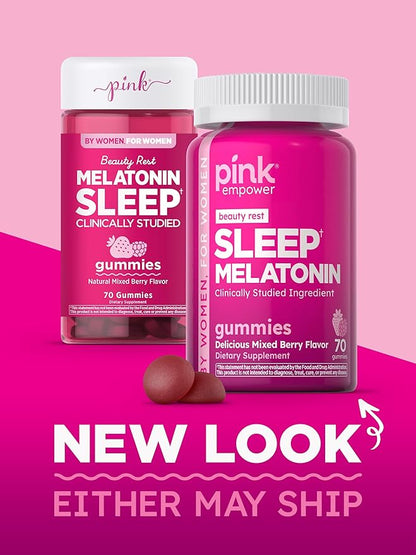 PINK Melatonin Gummies 10mg | Max Potency | Mixed Berry Flavor | Vegan, Non-GMO & Gluten Free Supplement
