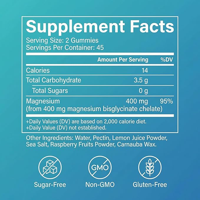 Magnesium Bisglycinate Gummies, 400mg High Absorption Magnesium Supplement, Raspberry Flavor, Supports Muscle & Nerve Function, Relaxation & Daily Wellness, Vegan, 90 Gummies