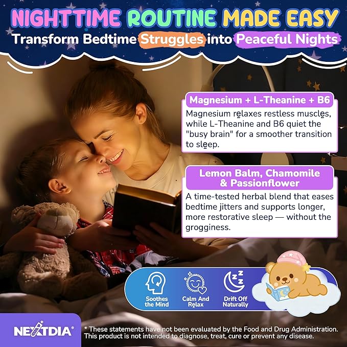 Kids Magnesium Glycinate Gummies + Calcium + Omega 3 - Kids Sleep & Calm Gummies, Melatonin Free Magnesium Gummies + L-theanine, B6, D3 & K2, Zinc, C for Restful Sleep, Bones, Brain & Immunity, 2 Pack