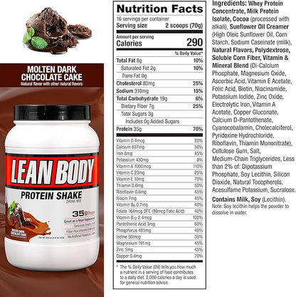 Labrada Lean Body Hi-Protein Meal Replacement Shake, Molten Dark Chocolate Cake PACKAGING MAY VARY