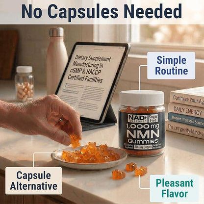 SHIZAM NMN Supplement Gummies – Nicotinamide Mononucleotide (NMN) 1000-mg per Serving | NAD+ Supplement Format | Sugar-Free NMN Gummies | 60 Gummies | 30-Day Supply