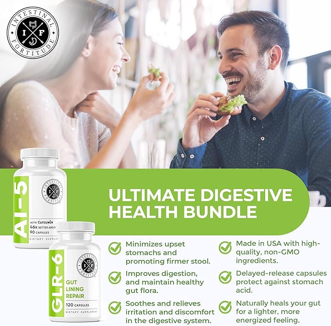 Intestinal Fortitude AI-5 & GLR-6 Digestive Health Supplement Bundle w/Glutamine, Turmeric, Curcumin for Gut Health Capsule Supplement & Support Digestive Health, Non-GMO, Dairy Free - 30-Day Supply
