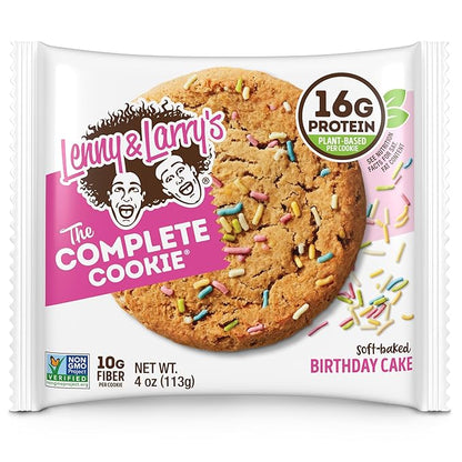 Lenny & Larry's Complete Protein Cookie,[Birthday Cake],Chewy Soft Baked,16g Plant Protein,Vegan,Non-GMO,High Fiber,[4 Ounce] Cookie,(Pack of 24)