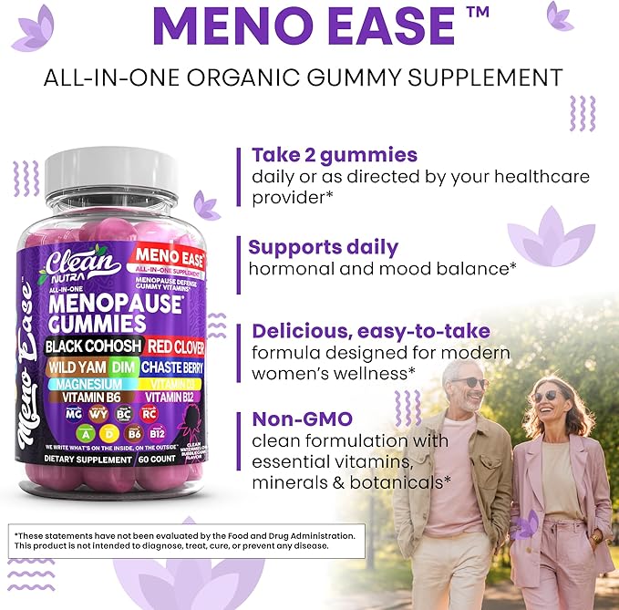 Menopause Supplement For Women Gummies with Black Cohosh, Wild Yam Magnesium, Red Clover For Menopause Relief Hormone Balance Night Sweats Mood Plus Bergamot, Vitamin D3, Vitamin B12, Vitamin B6 Clean
