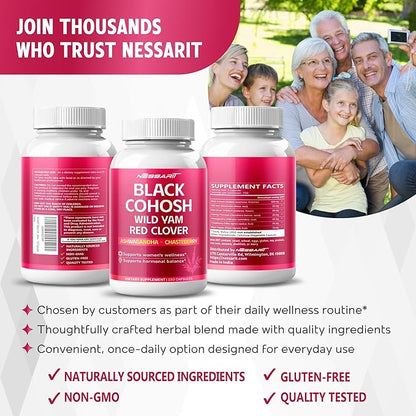 Black Cohosh 9,600mg* – Hormonal Balance Support with Wild Yam, Red Clover, Ashwagandha, Chasteberry & More – 150 Capsules