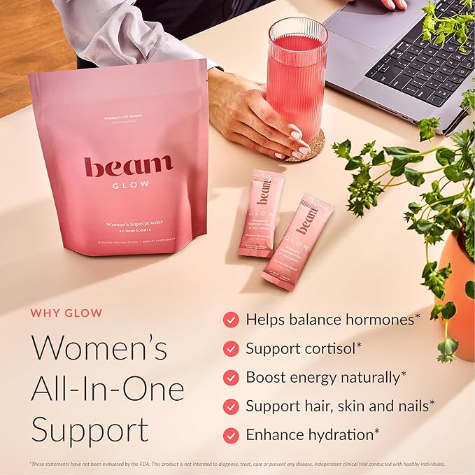 Beam Glow Hormone Balance Supplement for Women – Cortisol Supplement for Women, PMS Relief Supplement, Perimenopause & PCOS Support, Womens Vitamins, Thyroid Support with Ashwagandha & Selenium
