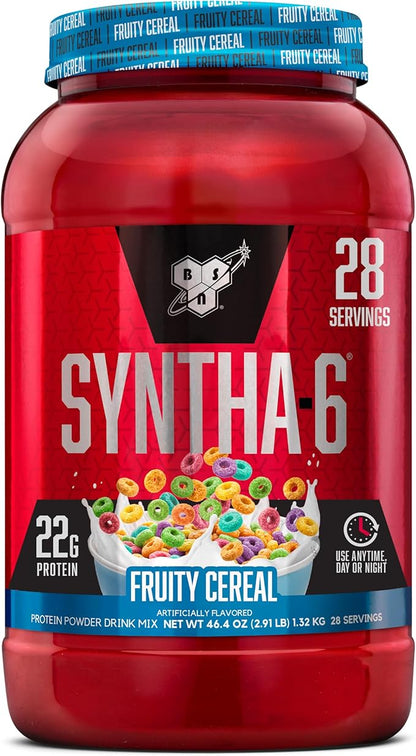 BSN SYNTHA-6 Premium Protein Powder with 6g of Fiber, Whey Isolate, Micellar Casein, Milk Protein Isolate, 5g of Fat, Fruity Cereal, 28 Servings, 2.91 Pound (Packaging May Vary)