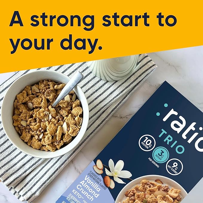 Ratio Trio Vanilla Almond Crunch Cereal, 10g Protein, Keto Friendly, 10.4 oz