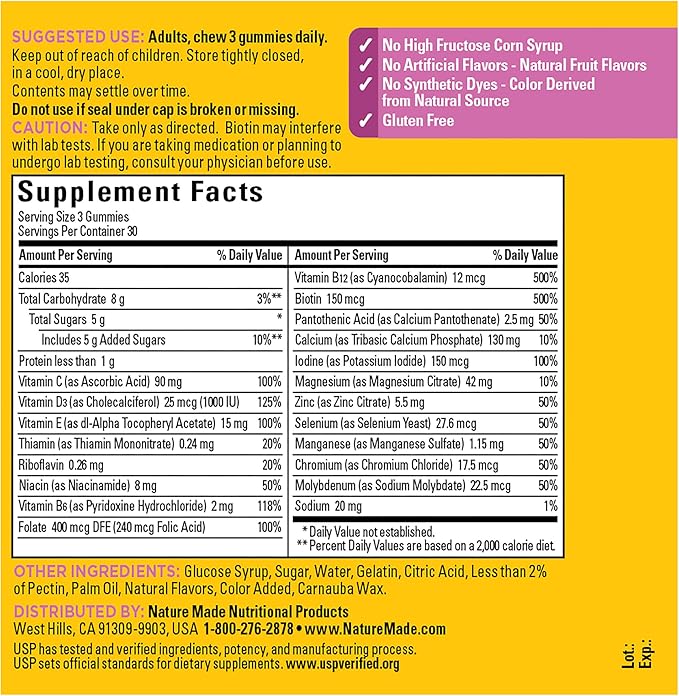 Nature Made Advanced Womens Gummy Multivitamins with Magnesium Citrate, Calcium, B Vitamins, Multivitamin Gummies for Women, 90 Multi Vitamin Gummies, 30 Day Supply,(Pack of 2)