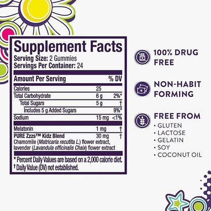VICKS PURE Zzzs Kidz, Melatonin Sleep Aid Gummies for Kids and Children, Helps Your Child Fall Asleep Naturally, Low Dose Melatonin, 48 Gummies