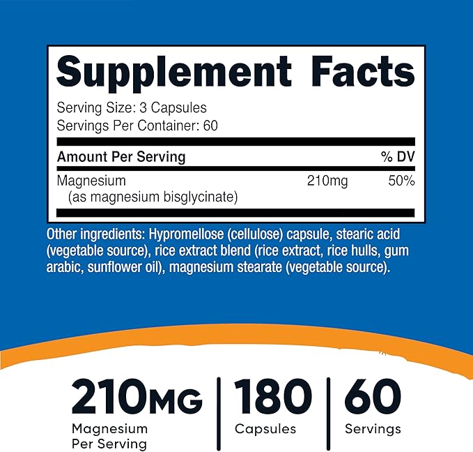 Nutricost Magnesium Glycinate Capsules (180 Capsules, 210 mg Per Serving) - Magnesium Glycinate Supplement for Gentle Absorption