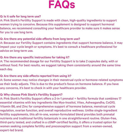 Pink Stork Fertility Supplements for Women | 2-in-1 Conception Support with Inositol, Folate + CoQ10 | Cycle Regularity, Hormone Balance + Reproductive Wellness | 60 Capsules