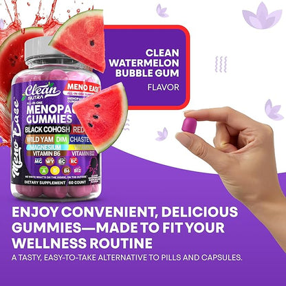 Menopause Supplement For Women Gummies with Black Cohosh, Wild Yam Magnesium, Red Clover For Menopause Relief Hormone Balance Night Sweats Mood Plus Bergamot, Vitamin D3, Vitamin B12, Vitamin B6 Clean