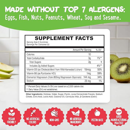 Center-Filled Magnesium Glycinate Gummies 400MG - High Absorption for Kids, Teens & Adults - Supplement for Sleep, Calm & Muscle Relaxation with B6 & D3 - Gluten Free & Vegan Friendly - 60 Count