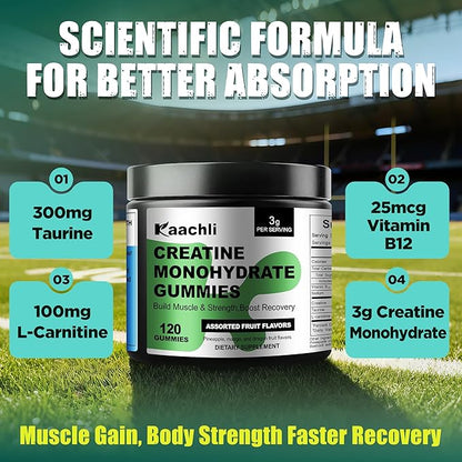 Creatine Monohydrate Gummies for Women,3000mg Creatine with Taurine and L-carnitine,Vegan Sugar-Free for Muscle Shaping and Growth,Creatine Gummies ForIdeal for Gym Women and Men,120 Count