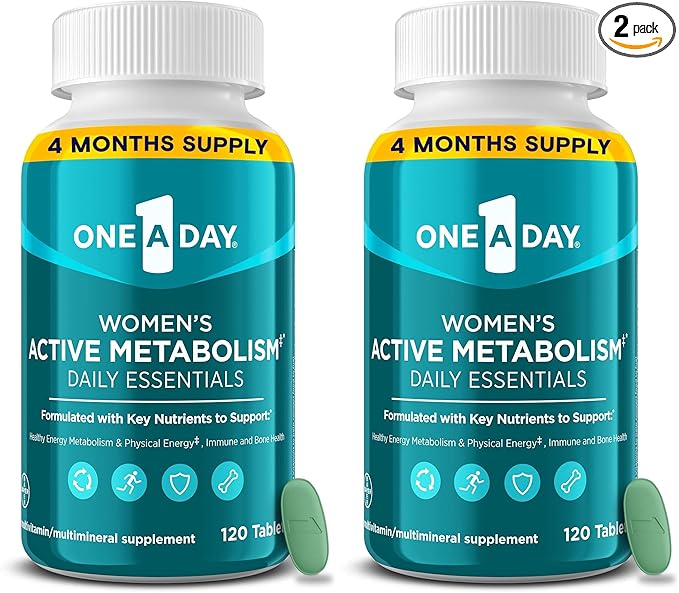 A Day Women's Active Metabolism Daily Essential,Multivitamin for Women,Metabolism Support,Vitamins for Women with All 8 B-Vitamins,Vitamin D,Magnesium & More,120 Count (Pack of 2)