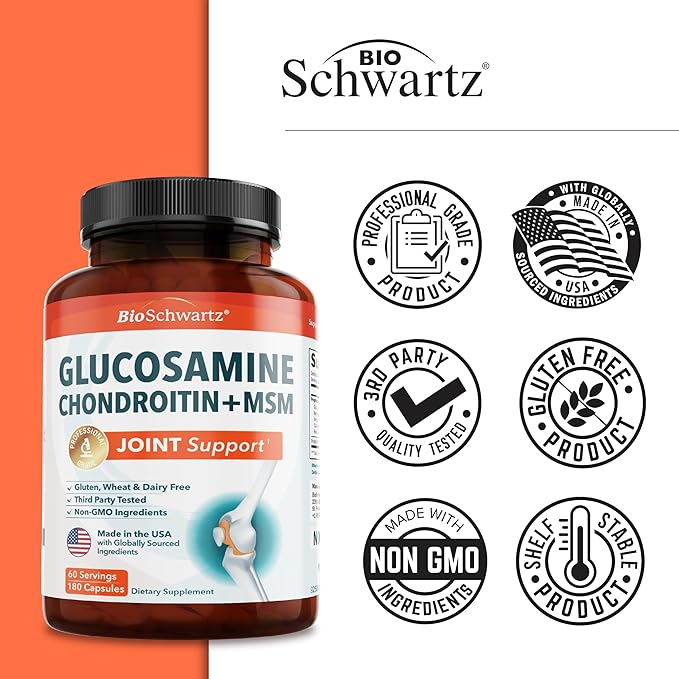 Glucosamine Chondroitin MSM Joint Support Supplement - Collagen Peptides, Turmeric and Ginger, Hyaluronic Acid, Glucosamine Chondroitin Sulfate for Joint Comfort - Gluten Free, Non GMO, 180 Capsules