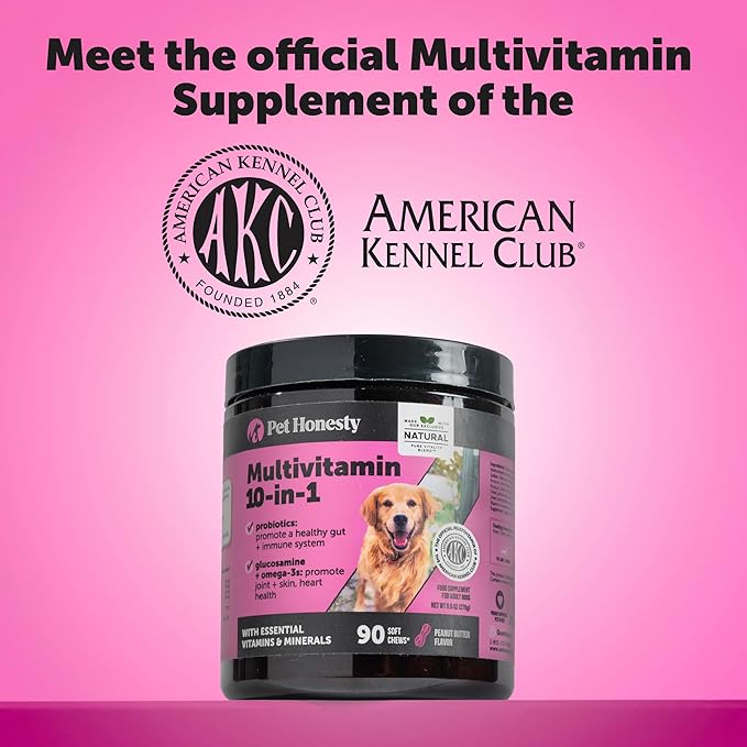 10-in-1 Dog Multivitamin Supplement with Glucosamine & Probiotics - Hip & Joint Support, Digestive Health, Immune Support, Heart & Skin - All-in-One Daily Vitamins & Omega-3s for Dogs (Chicken, 90 Ct)