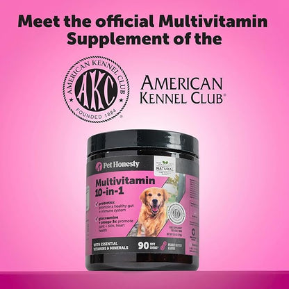 10-in-1 Dog Multivitamin Supplement with Glucosamine & Probiotics - Hip & Joint Support, Digestive Health, Immune Support, Heart & Skin - All-in-One Daily Vitamins & Omega-3s for Dogs (Chicken, 90 Ct)