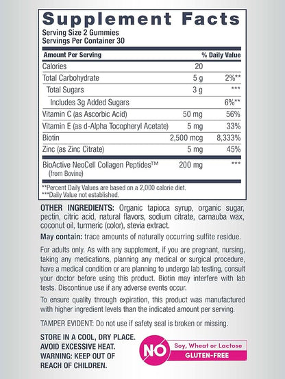 NeoCell Hair Skin and Nails Gummies | 60 Count | Collagen Peptides Plus Biotin | with Vitamins C and E | Advanced Beauty Builder Formula | for Women and Men