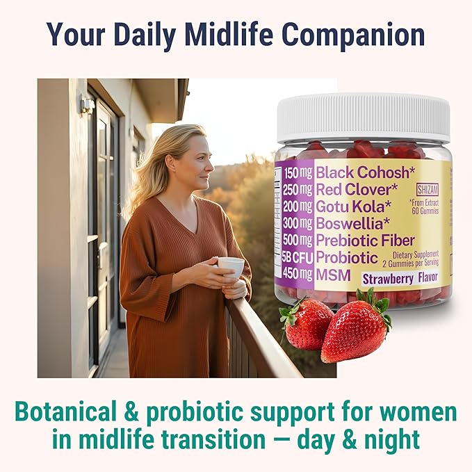Boswellia Serrata Black Cohosh Gotu Kola Red Clover Extract Complex Gummies w. Probiotic Fiber (Chicory Root Inulin) MSM Methylsulfonylmethane, Supplement Alt for Organic Powder Capsules Tincture