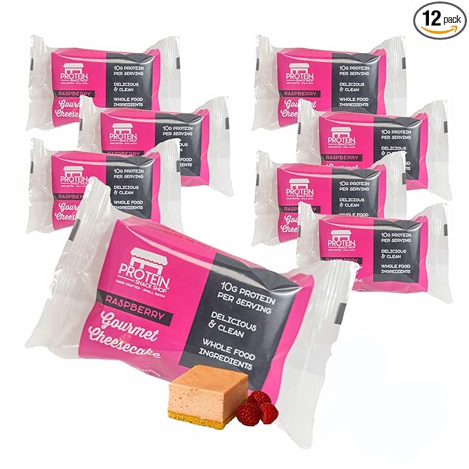 Low Carb Protein Cheesecake Bars | High Protein, Gluten-Free, Clean Ingredients Snack Bars (12, Raspberry)