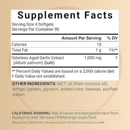 NatureBell Aged Garlic Extract 1,000mg, Over 2 Years Aged, 360 Odorless Softgels – Allium sativum – Made with MCT Oil – Non-GMO, Gluten Free