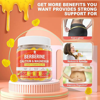 LILICARE Berberine Supplement Gummies Sugar Free, Extra Absorption with Liposomal Berberine & Berberine HCI, Calcium, Magnesium, AMPK Activitor for Sugar & Level, Immune, Energy, Metabolism -Pack of 2