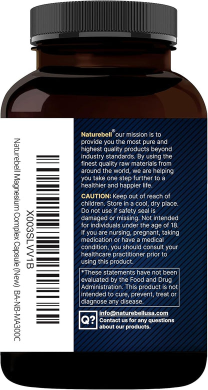 Magnesium Complex 500mg, 300 Capsules | 10-in-1 Magnesium Glycinate, Citrate, Malate & More | Chelated Form for Easy Absorption | Non-GMO