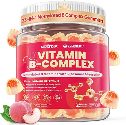 Methylated Vitamin B Complex Gummies for Women & Men, High Dose 2000 mcg Methyl B12, Liposomal Super All B Vitamins Methylfolate, B1, B2, B3, B5, B6, B7, Vitamin C, Choline for Energy, Focus, 60Counts