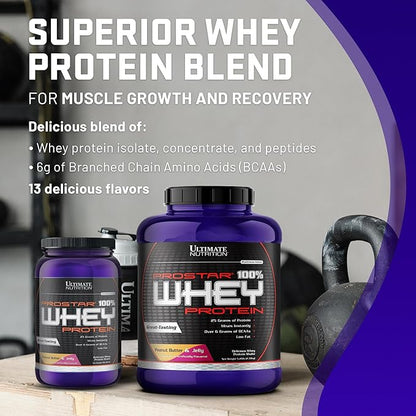 Ultimate Nutrition Prostar Whey Protein Powder Isolate, Peanut Butter & Jelly - Low Carb, High Protein Powder Shake for Muscle Gain & Recovery - Low Sodium, Low-Fat & Keto Friendly - 2 lbs Tub