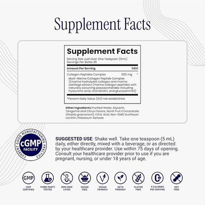 Rho Nutrition Liposomal Collagen Peptides - High-Absorption Liquid Collagen Supplement - Supports Skin Elasticity, Joint Health, and Overall Vitality for Healthy Aging, 5 fl oz