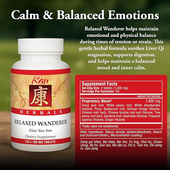 Kan Herbs Company Relaxed Wanderer – Traditional Chinese Herbal Formula to Support Mood, Digestion, and Menstrual Balance, Nourishes Blood, Eases Occasional Tension and Fatigue, 120 Tablets