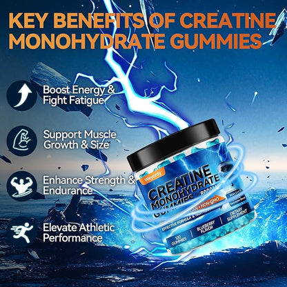 Creatine Monohydrate Gummies Complex 8000mg for Men & Women, Sugar Free Creatine Gummy with L-Taurine, BCAA 2:1, B12＆6, for Muscle Growth, Energy Boost & Recovery, Vegan, Gluten-Free, 120 Count