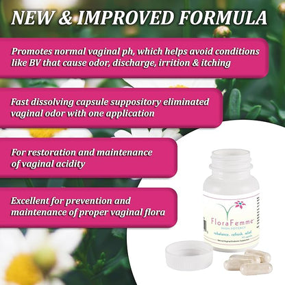 pH Vaginal Probiotics Suppository - Supports pH Balance of Yeast & Bacteria for Feminine Freshness. Supports Restoration of Healthy Vaginal Flora & Vaginal Odor Management