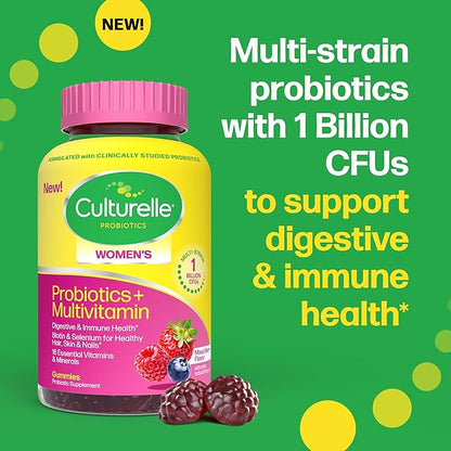 Culturelle® Women’s Probiotics + Multivitamins, Supports Digestive and Immune Health, Biotin & Selenium for Healthy Hair, Skin, Nails – 60 Gummies